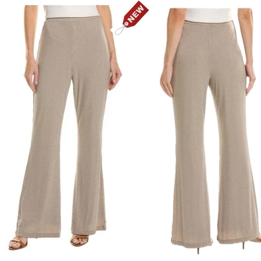 FRENCH CONNECTION Paula Taupe Brown Silver Metallic Stripe Pants in Fungi S NWT